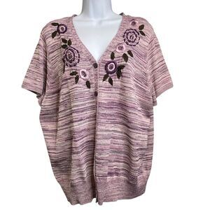 Jones New York Women's Purple Sweater Size 2X Embroidered Boho Parisian Chic‎